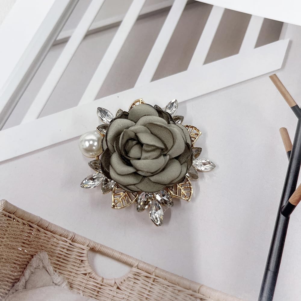 Elegant Rose Flower Brooch Pin for Women Men Wedding Party Gentleman's Essentials Handmade Imitation Crystal Pearl Fabric Flower Lapel Pin Dress Suit Accessories Boutonniere Ideas Gift (Green)