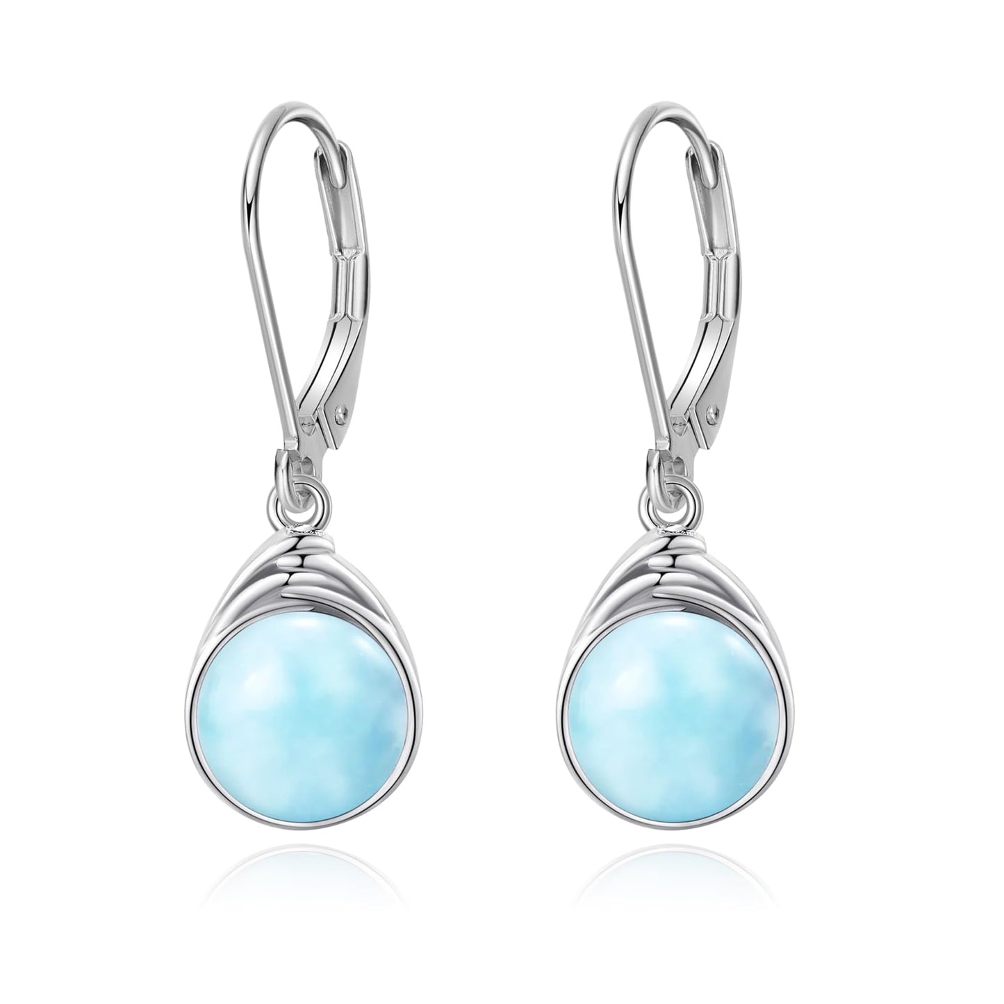 POPLYKE Larimar Earrings Dangle for Women 925 Sterling Silver Leverback Earrings Round Blue Larimar Jewelry Christmas Birthday