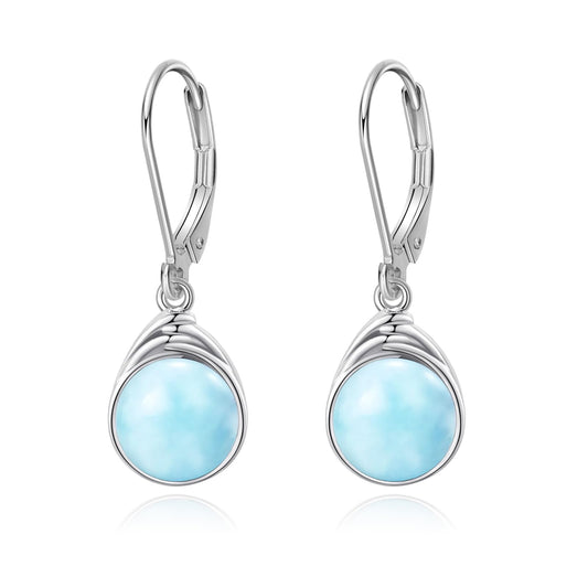 POPLYKE Larimar Earrings Dangle for Women 925 Sterling Silver Leverback Earrings Round Blue Larimar Jewelry Christmas Birthday