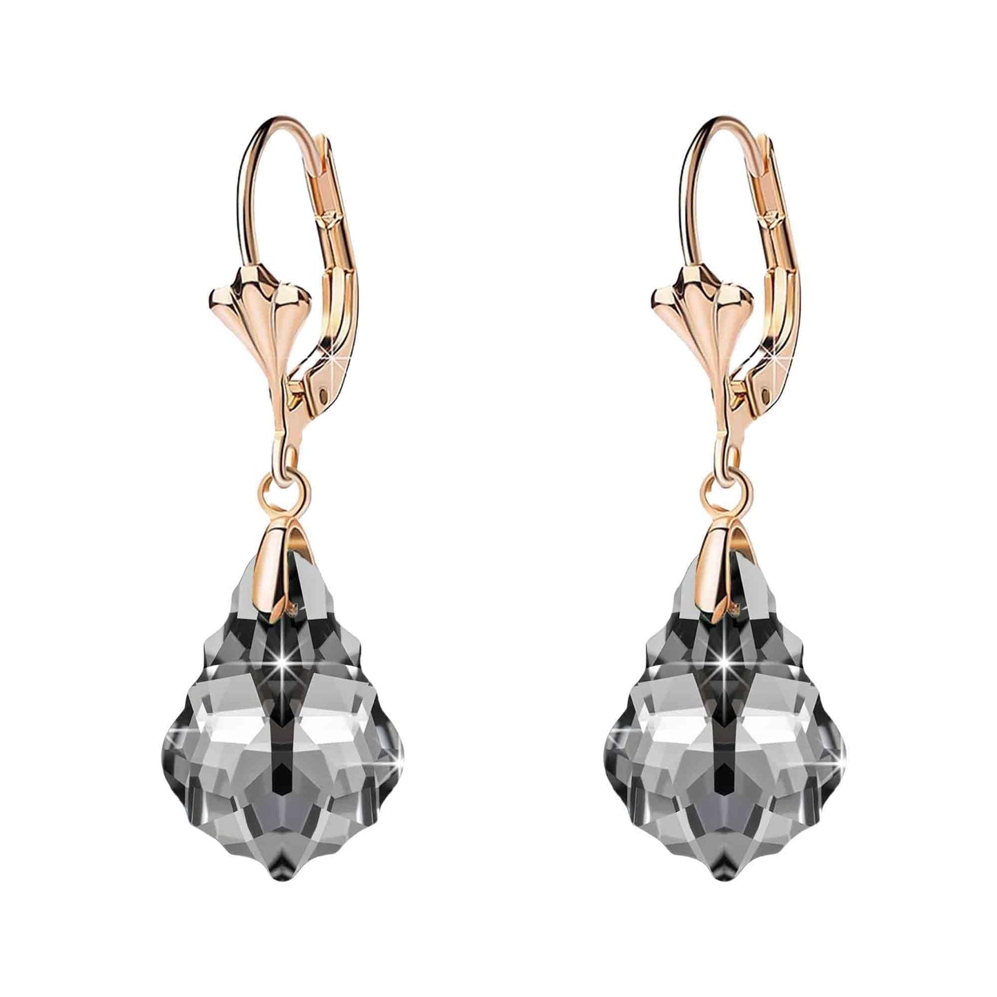 Austrian Crystal Baroque Drop Leverback Earrings for Women Fashion 14K Gold Plated Hypoallergenic Jewelry (Black)