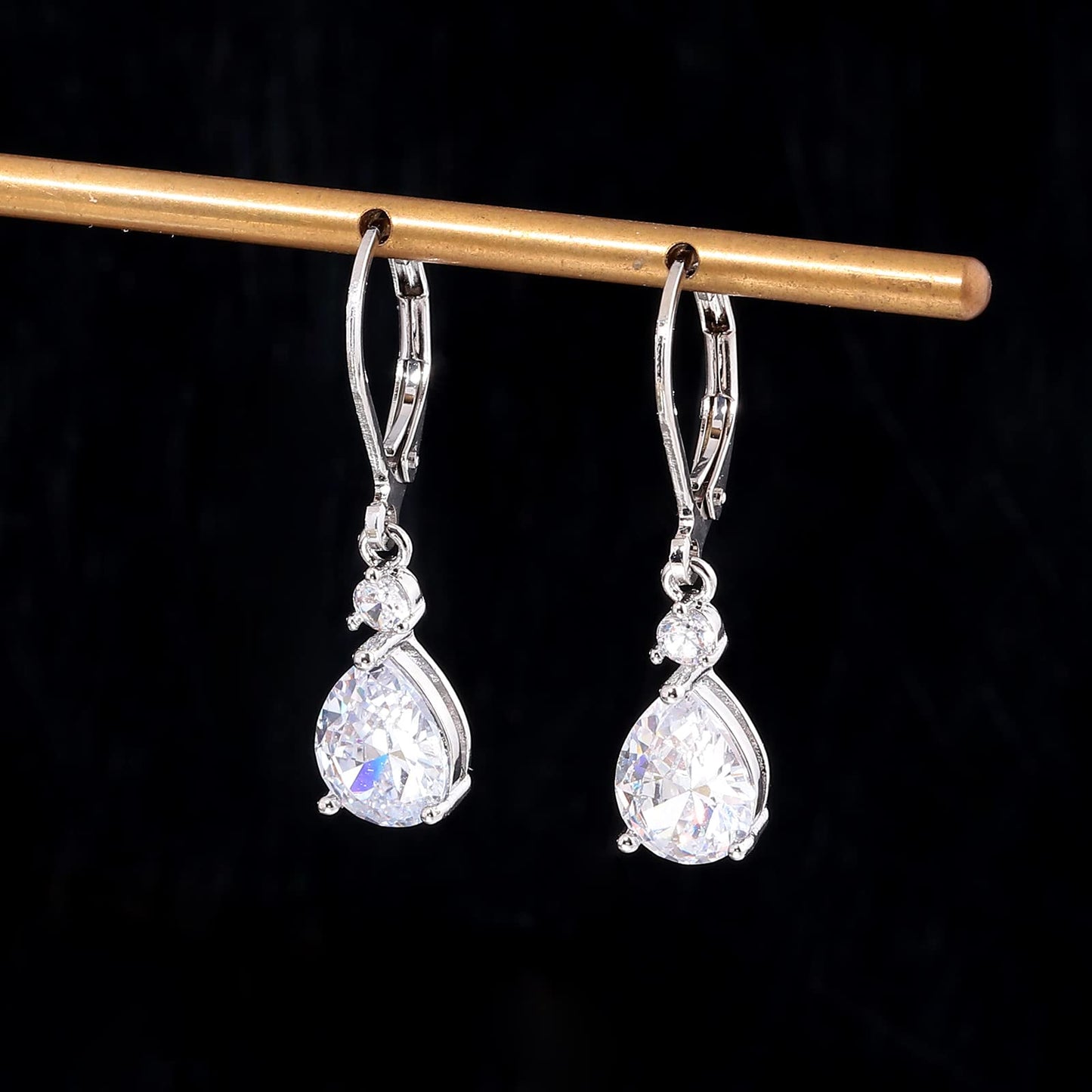 CiNily Leverback Dangle Earrings for Women 14K White Gold Plated Drop Earrings White Cubic Zircon Fashion Teardrop Hoop Earrings Hypoallergenic Jewelry for Sensitive Ear