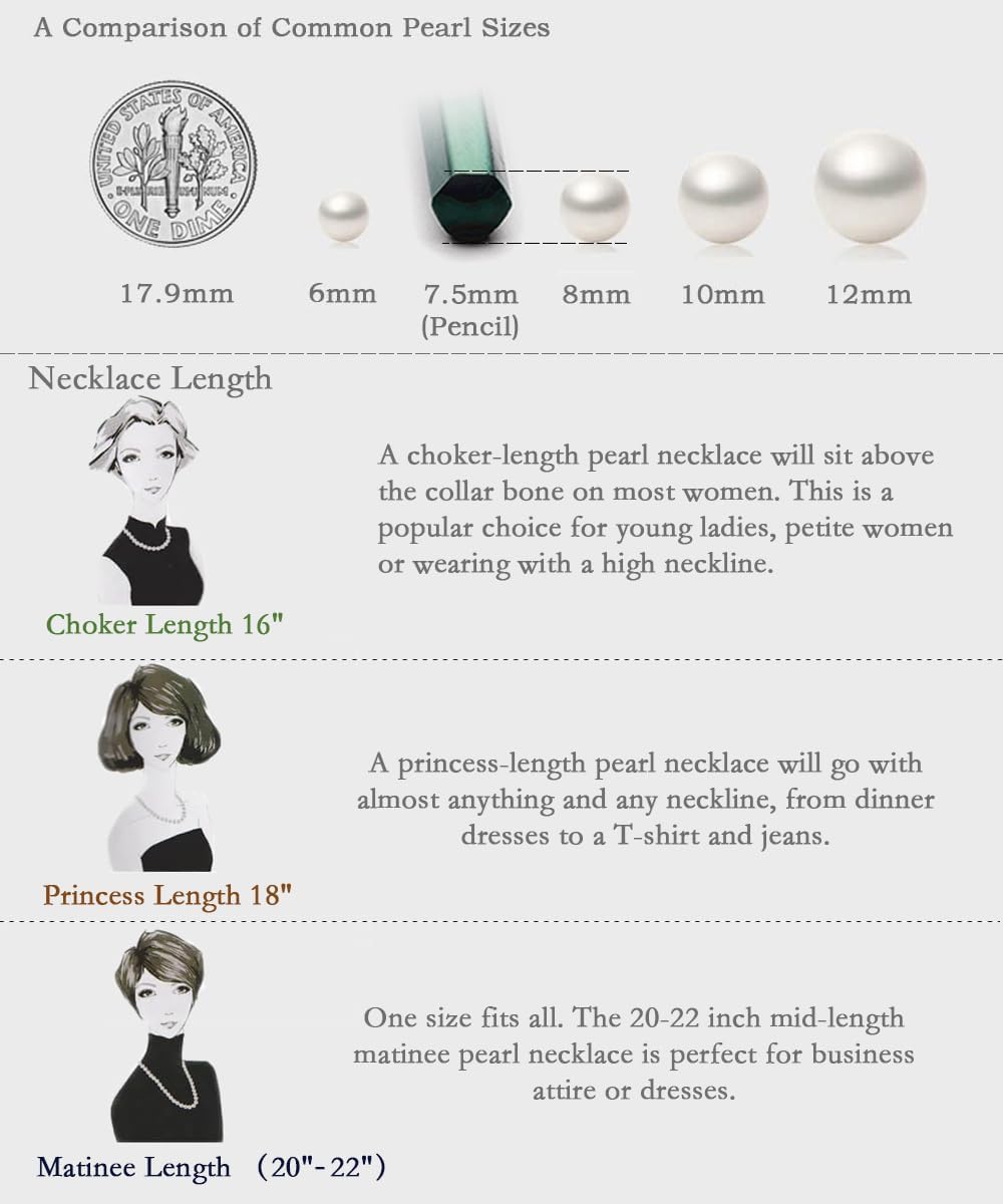 HUWODY Round White Simulated Shell Pearl Necklace Strand 6mm Pearl Choker Necklace Jewelry for Women 16inch