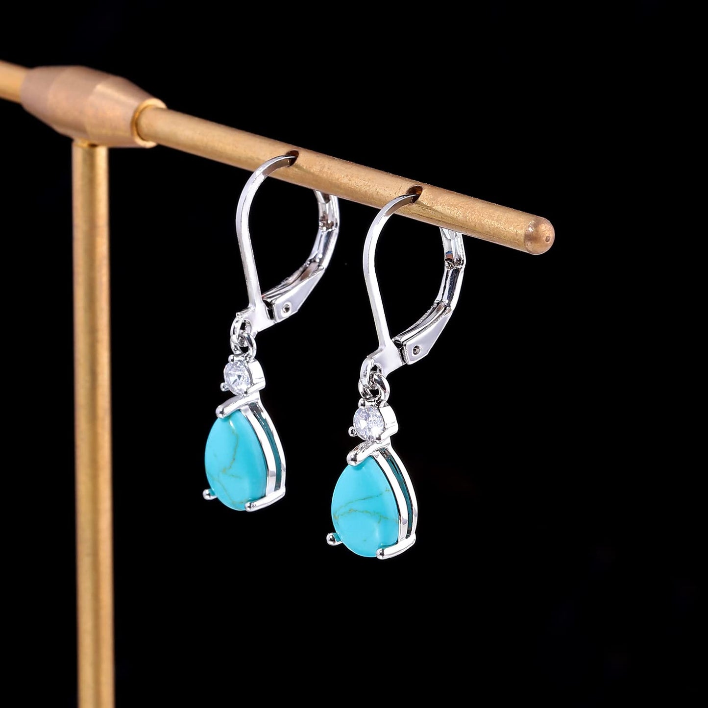 CiNily Teardrop Leverback Dangle Earrings for Women Hypoallergenic 14K Gold Plated Turquoise Drop Earrings Fashion Crystal Earrings for Jewelry