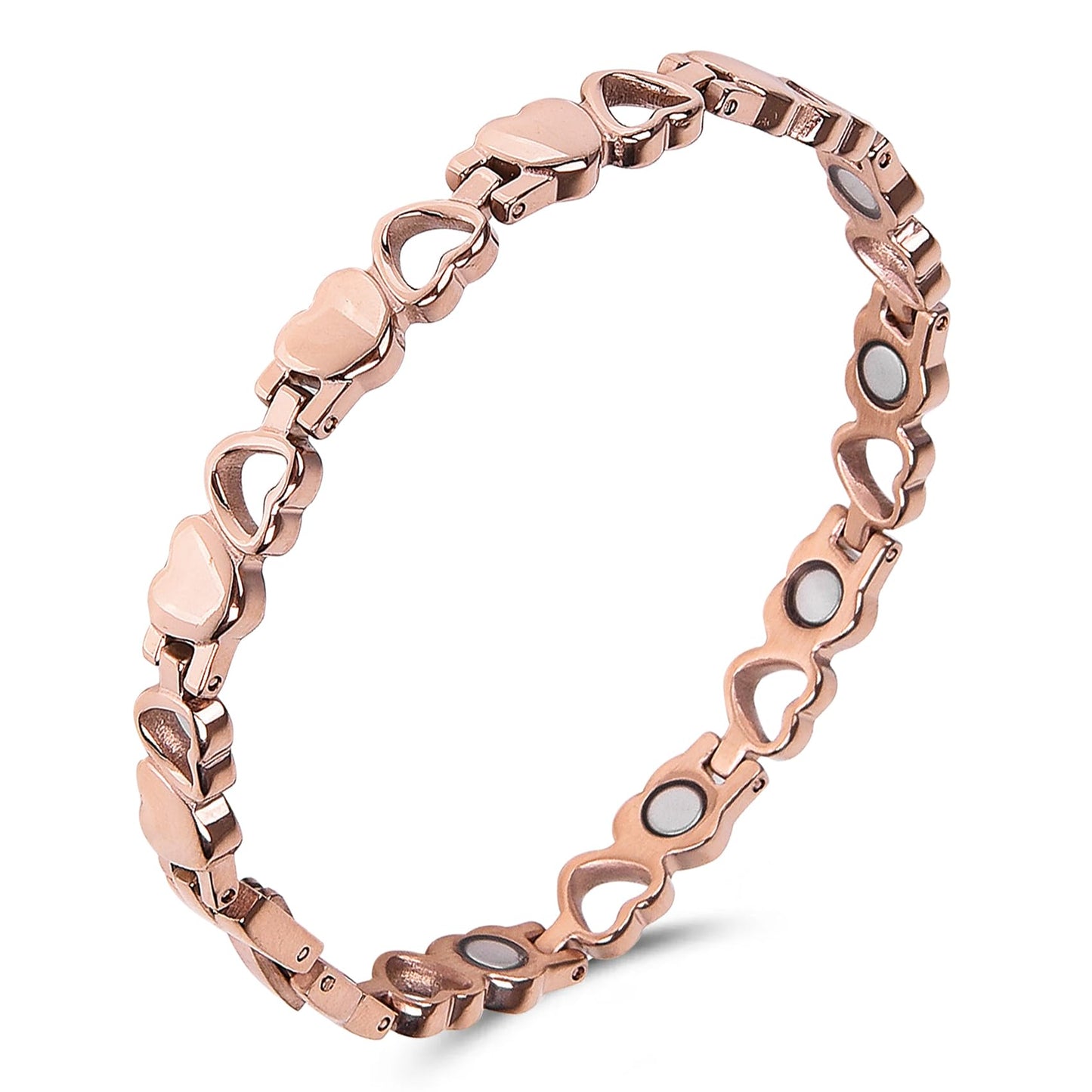 UtenoTureH Magnetic Bracelet for Women for Arthritis, Stainless Steel Heart-Shaped Bracelets with 3500 Gauss Magnet, Jewelry with Adjustable Tools (C（Rose Gold）)
