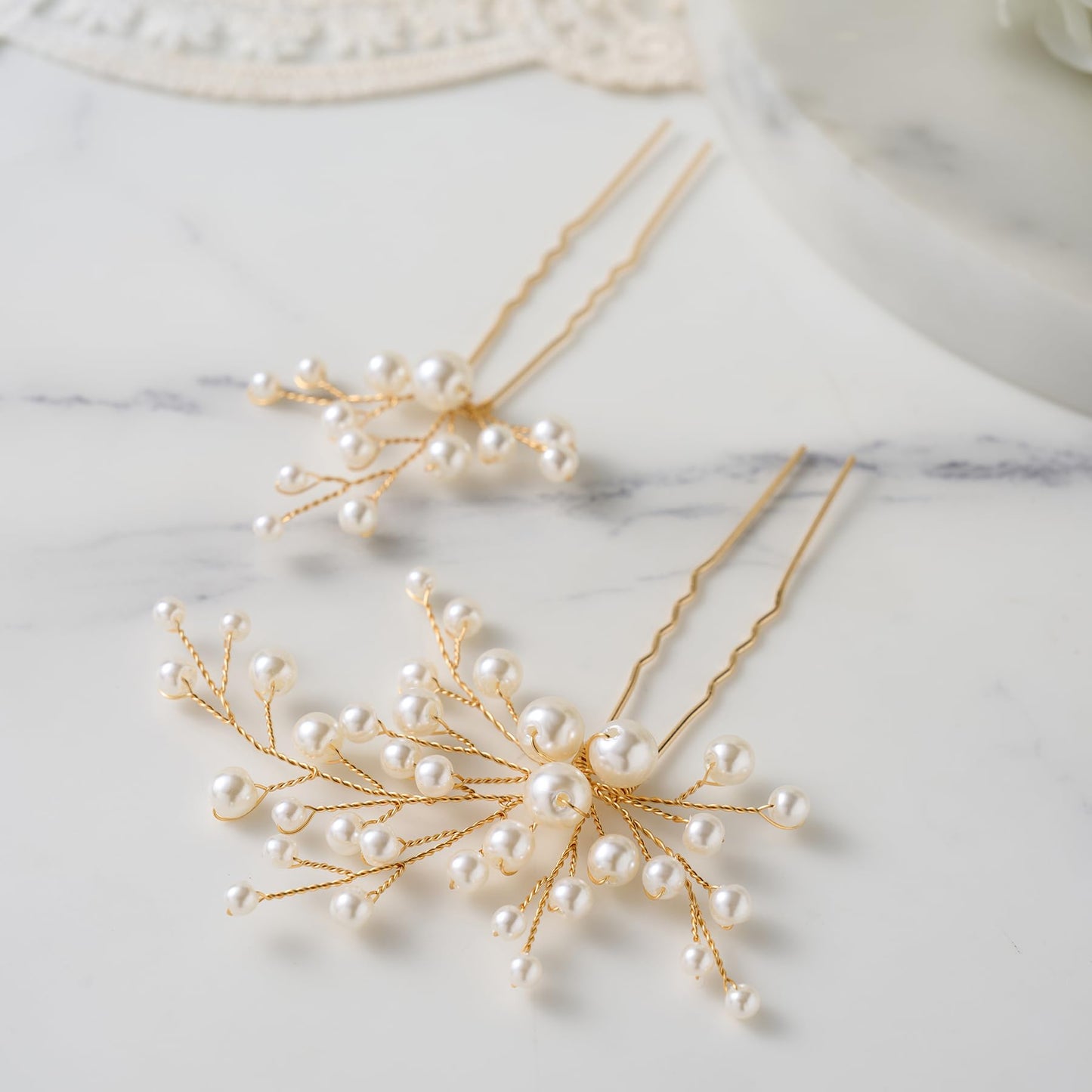 SWEETV 7 Pieces Bride Hair Accessories Pearl Wedding Hair Pins Leaf Bridal Hair Piece Vintage Hair Headpiece Leaf Hair Clips Jewelry for Women Bridesmaids Brides Flower Girls