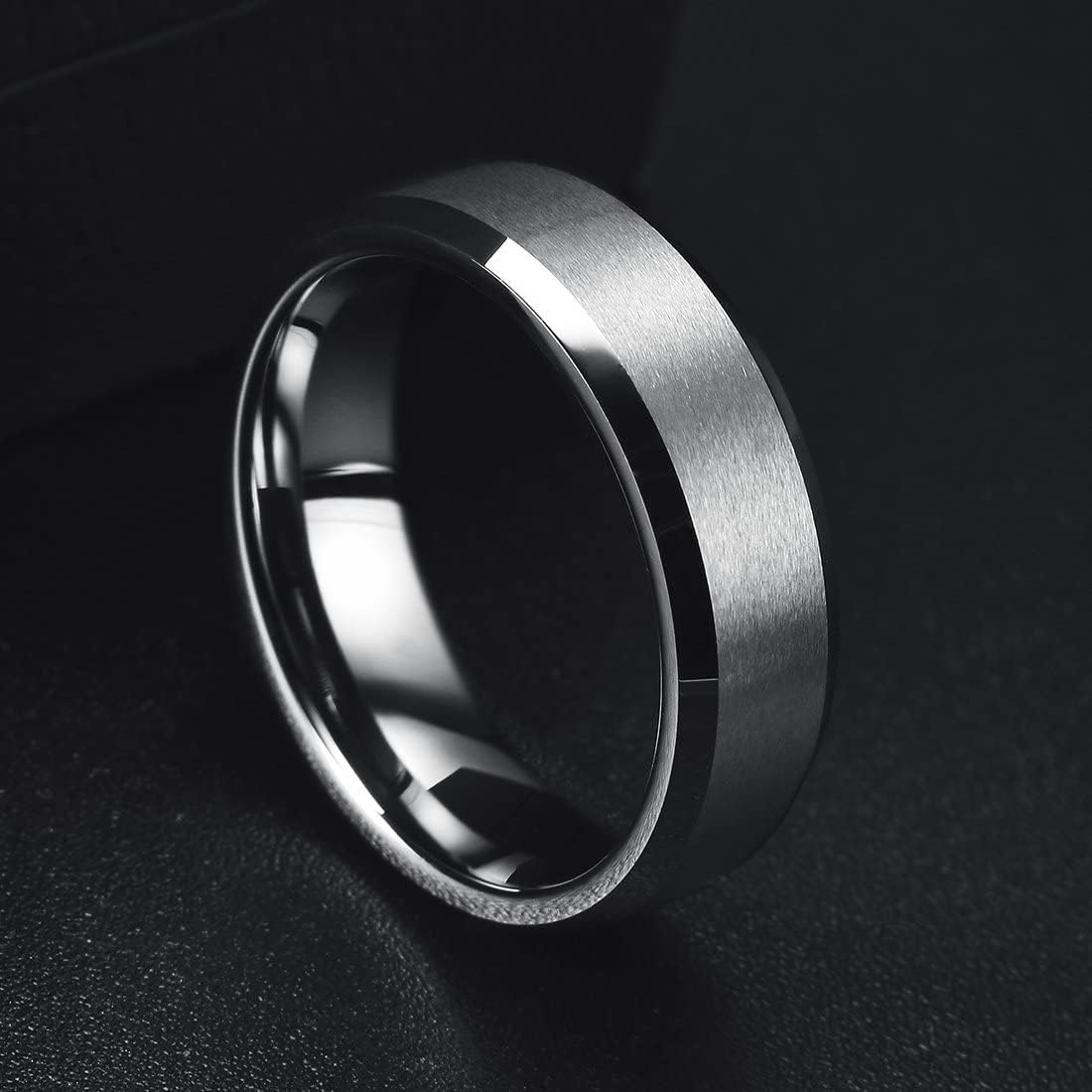 King Will 6mm Men's Silver Wedding Ring - Brushed Matte Surface, Beveled Polished Edge, Comfort Fit Size5
