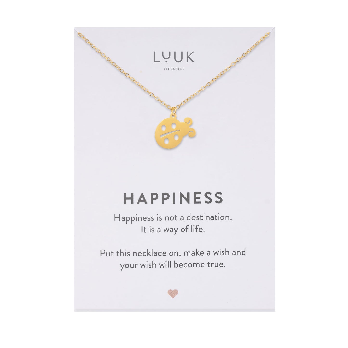 LUUK LIFESTYLE Stainless steel Ladybird pendant necklace, 14K silver plated, Symbol of Goodluck, 19in adjustable sturdy chain, Holiday gift for her, dainty trendy aesthetic(HAPPINESS Gift Card)