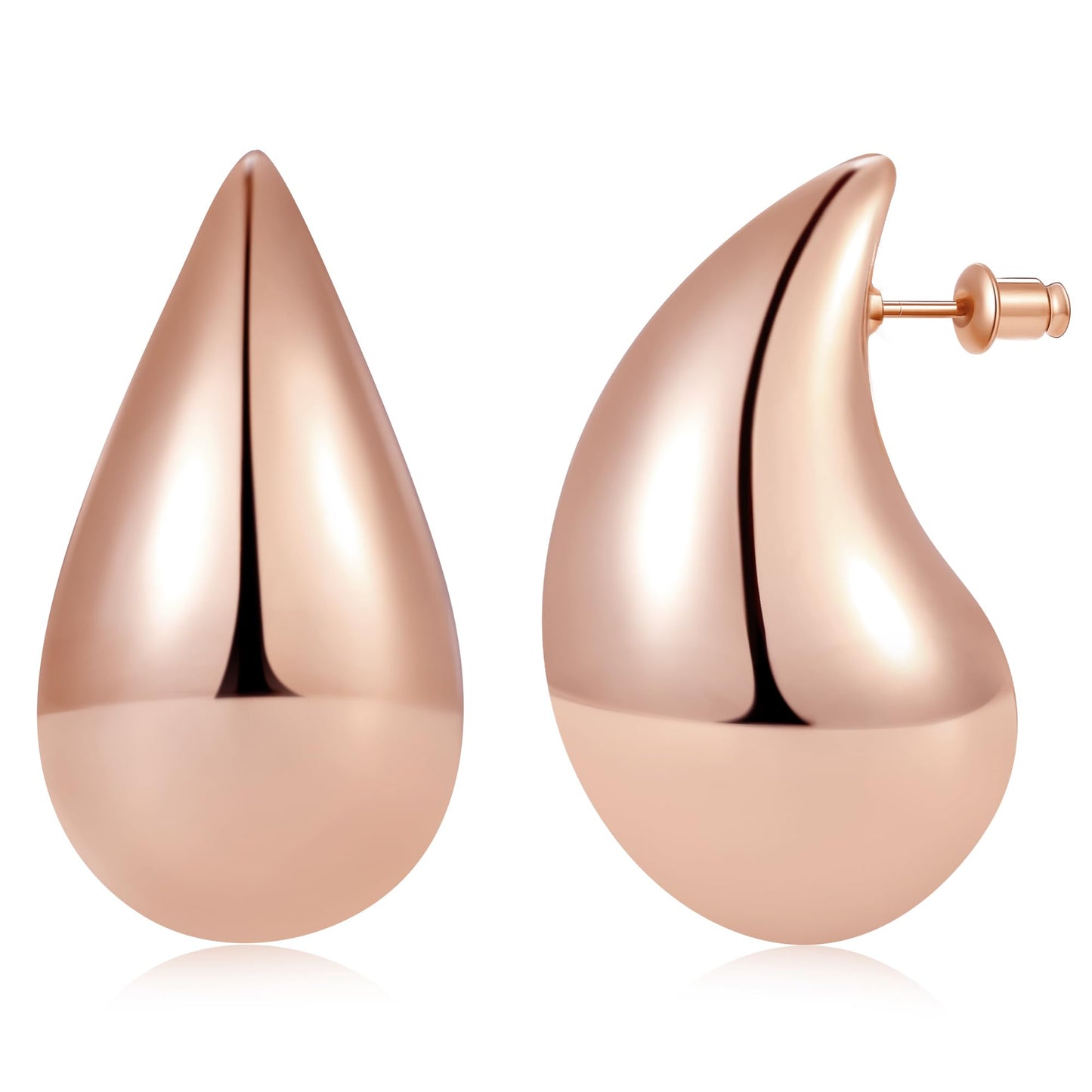 Gacimy 14K Rose Gold Plated Teardrop Earrings Dupes for Women, Chunky Drop Earrings for Women with 925 Sterling Silver Post, 1.7Inches Rosegold