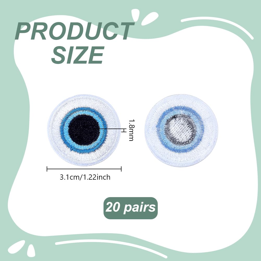 AHANDMAKER 40 Pcs Black Eye Iron On Patches Round Embroidery Patches for DIY Craft Projects Clothing Decoration and Sew On Eyes for Stuffed Animals