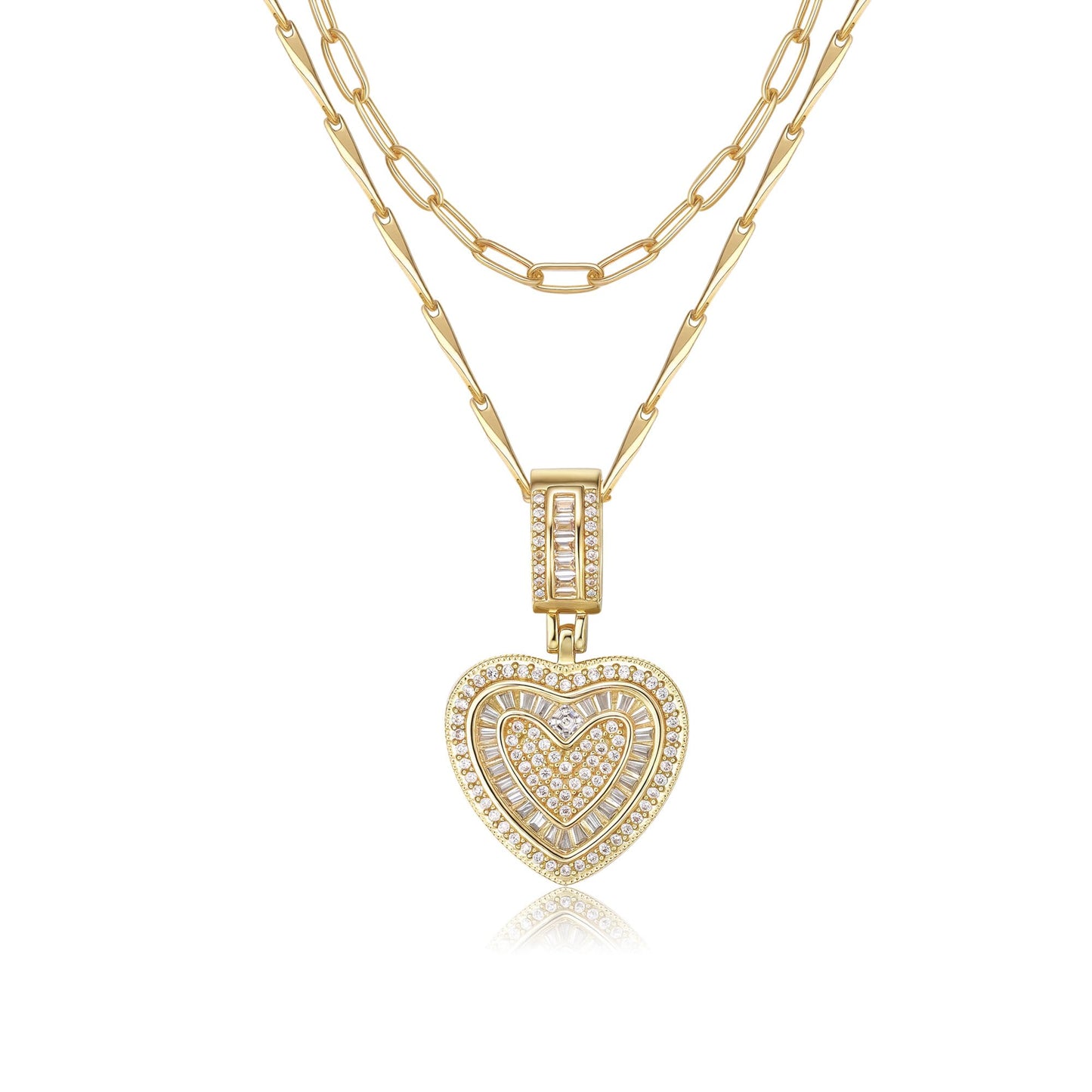 MEIITRUE Heart Necklaces for Women Trendy 14k Gold Plated Dainty Layered Necklace Set Cubic Zirconia Love Pendant Choker Thin Paperclip Chain Stackable Jewelry Gift