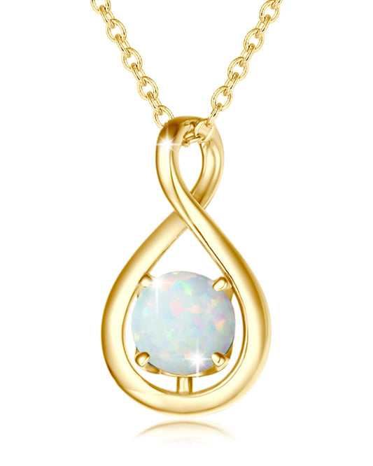 FANCIME White Opal Necklace October Birthstone Necklace for Women Yellow Gold Plated Sterling Silver Infinity Pendant Fine Jewelry Birthday Mothers Day Gifts for Mom Her Daughter