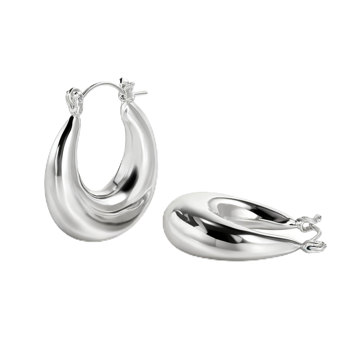 Necocy Silver Hoop Earrings for Women, Chunky Silver Earrings 925 Sterling Silver Plated Twisted Hoop Hypoallergenic Large Thick Hoops Aesthetic Jewelry for Women