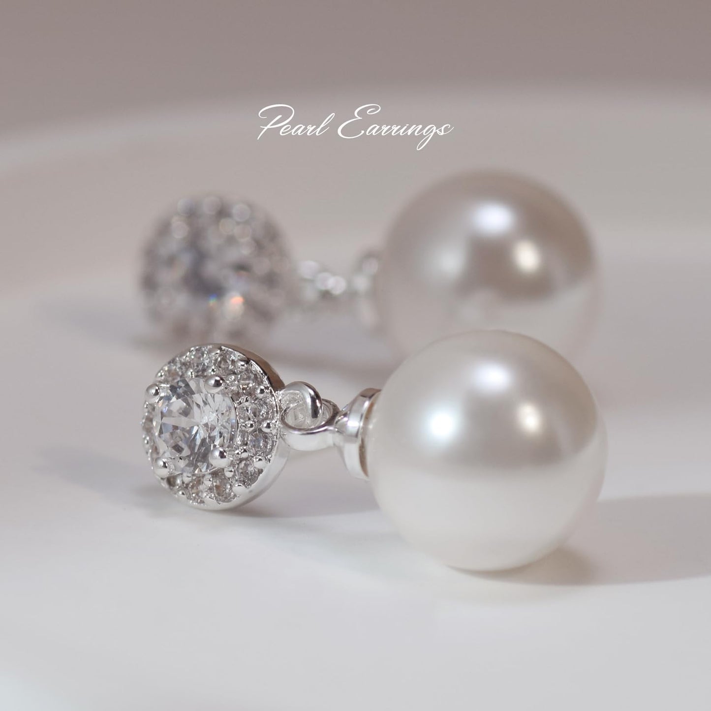 Elegant Imitation Diamond Pearl Drop Earrings Bride Bridesmiad Dangle Pearl Earrings for Women Wedding Party Everyday Wear (White)