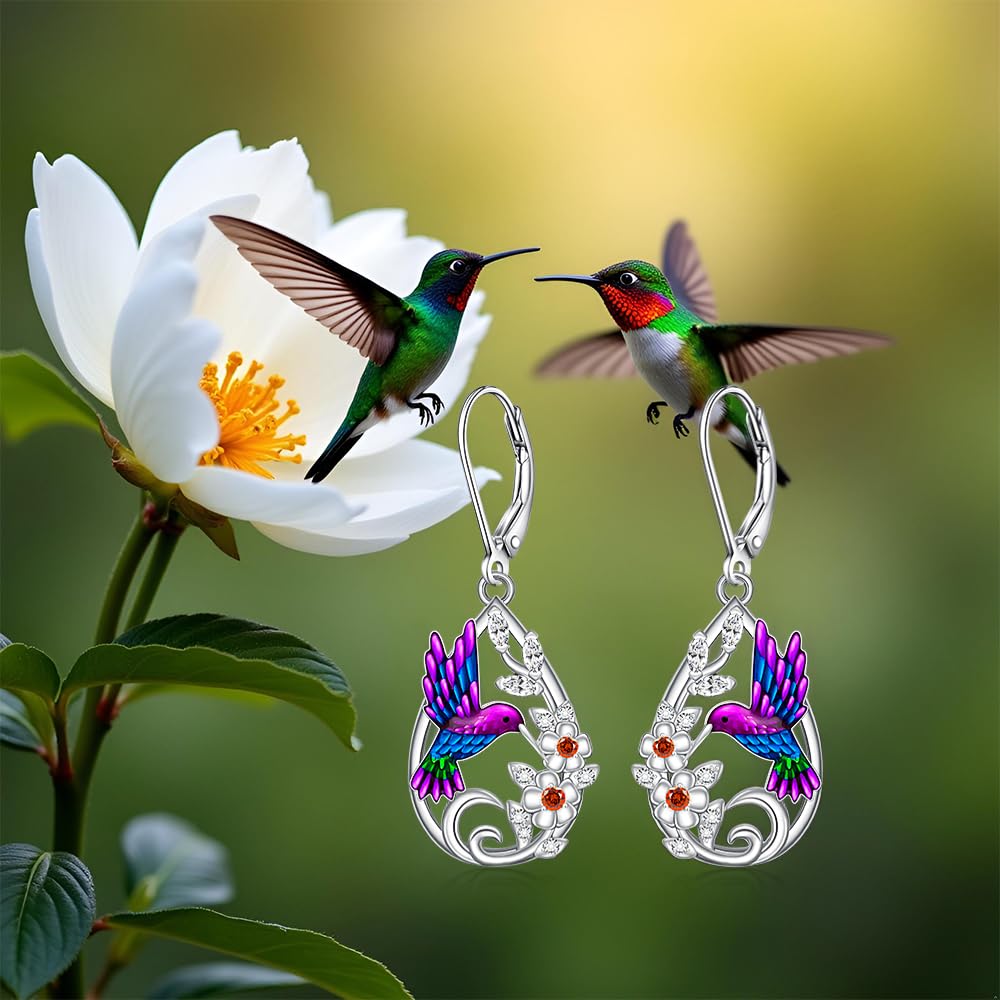 Hummingbird Earrings for Women Sterling Silver Flower Dangle Earrings Hummingbird for Lovers Elegant Jewelry Gifts for Christmas Mothers Day