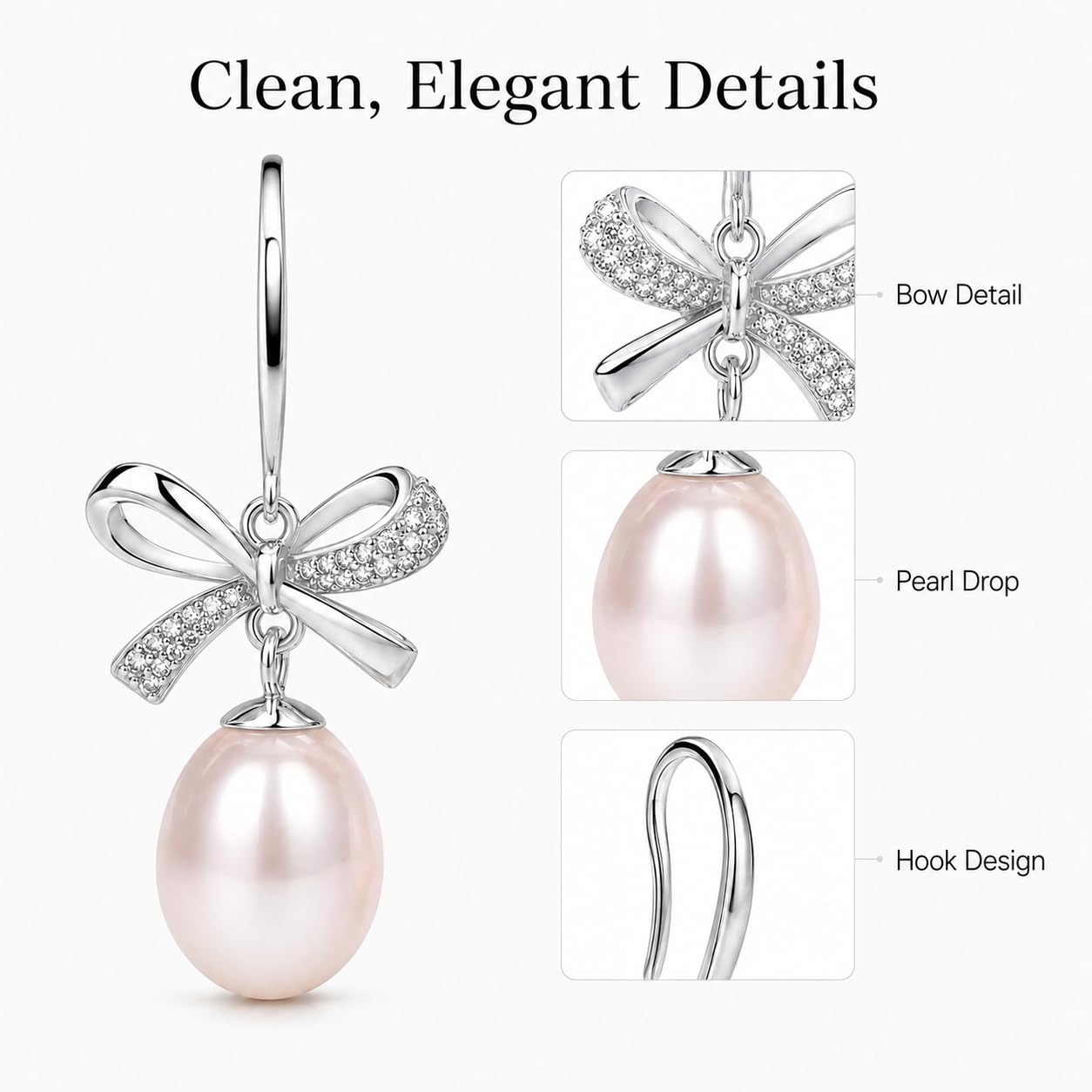 Pearl Drop Earrings for Women, Gold Plated & 925 Sterling Silver, Pink & White Dangle Earrings, Dainty Cute Elegant Bridal Wedding Gift for Her