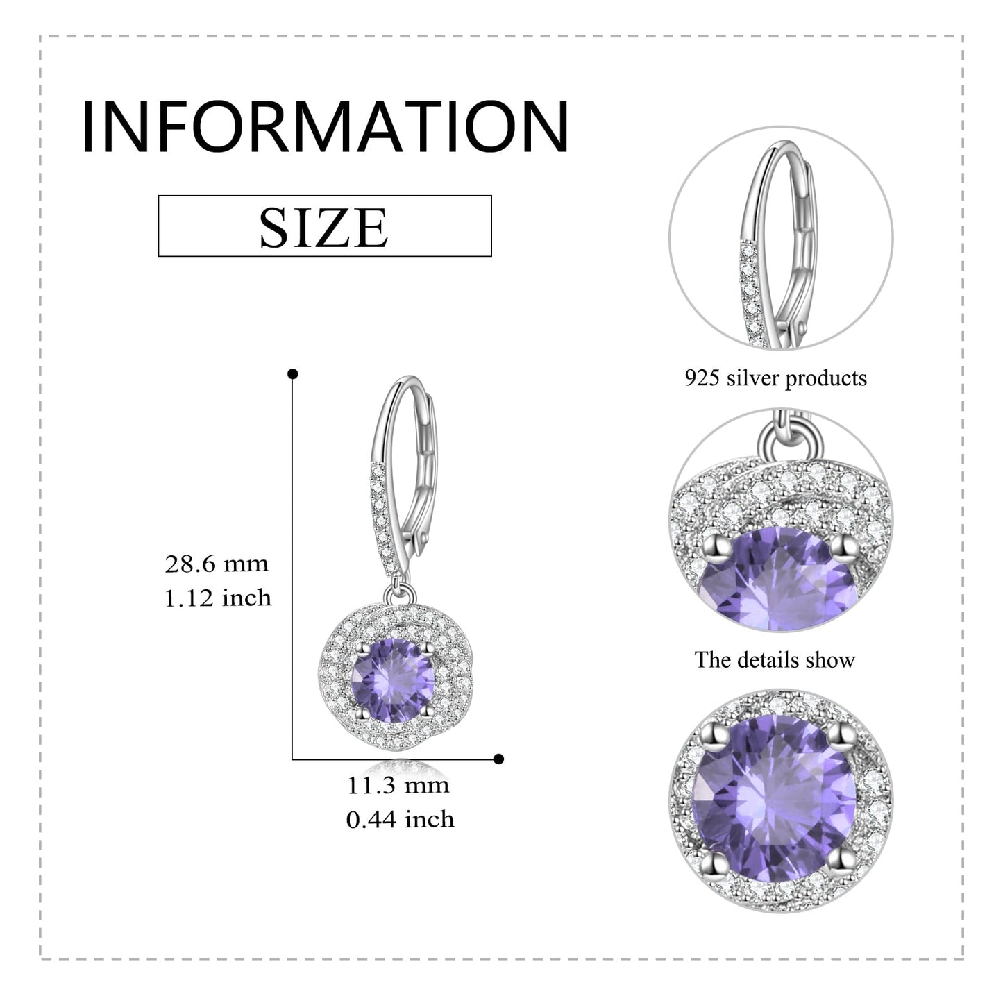 VONALA Amethyst Earrings 925 Sterling Silver Purple Cubic Zirconia Leverback Earrings June birthstone Earrings Amethyst Jewellery Gift for Women