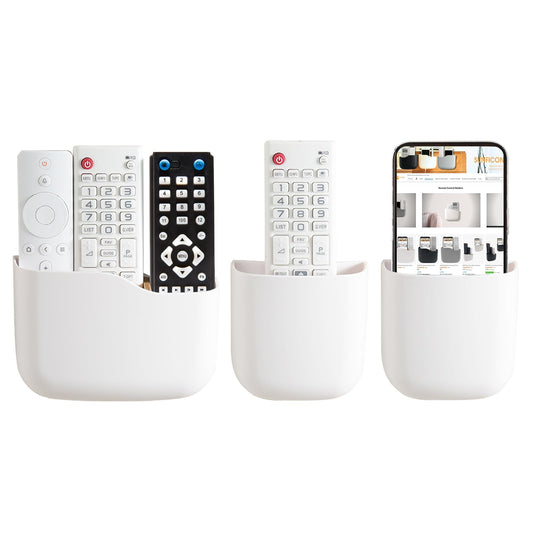 Remote Holder Wall Mount TV FAN Remote Control Holder Bedside Caddy Wall Organizer Phone Holder for Office Adhesive Media Player Controller Holder Box Tray Home Desk Nightstand 1 BIG 2 SMALL WHITE