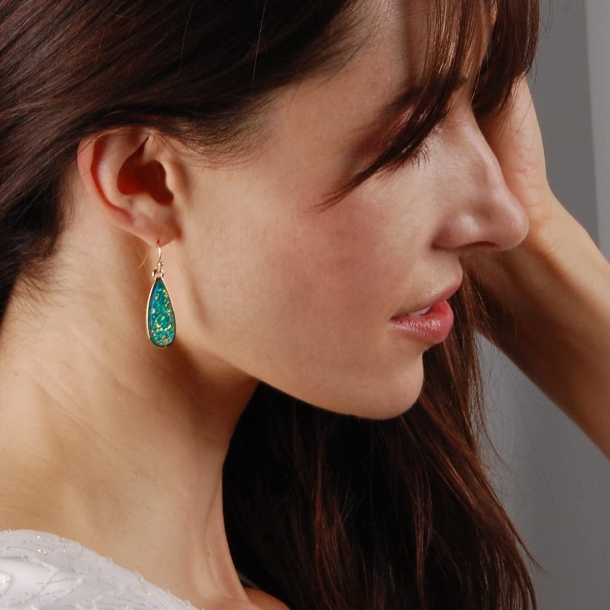 Simulated Druzy Drop Dangles - Sparkly Long Teardrop Dangly Earrings for Women, Gold Tone - Blue Green Stone