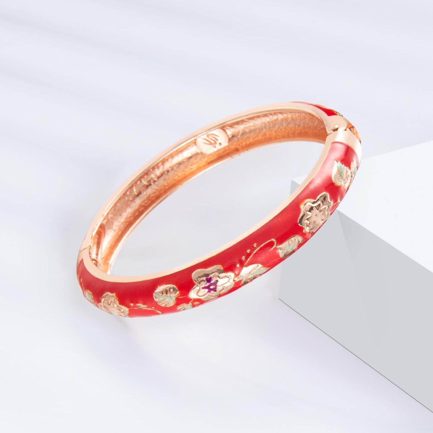 UJOY Cloisonne Bracelet Hinge Indian Cuff Bangle Enameled Jewelry Flower Bracelets for Women Gift Box 55A82-55A87 Blue red
