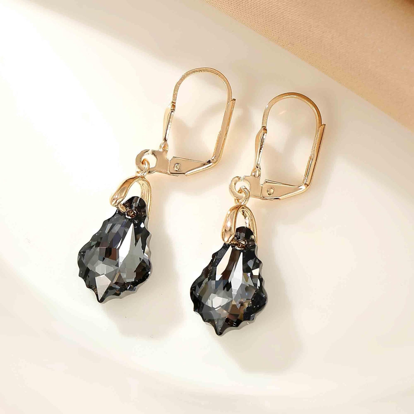 Austrian Crystal Baroque Drop Leverback Earrings for Women Fashion 14K Gold Plated Hypoallergenic Jewelry (Black)