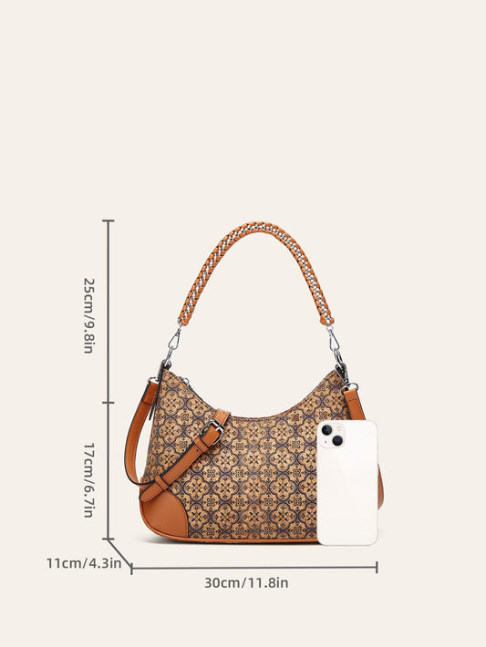 Vintage Hobo Crossbody Bags For Women Premium PU Leather Shoulder Handbags Bohemian Large Size Underarm Bag Durable Purse With Zipper Pocket For Dating Shopping Gift(tea)