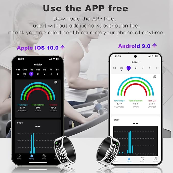 Smart Health Ring with Screen,for Women Men Fitness Tracker Heart Rate, Blood Oxygen, HRV, Sleep Monitoring, Step Counting, IP68 for iPhone and Android, No Subscription Fee (Silver, 11#)