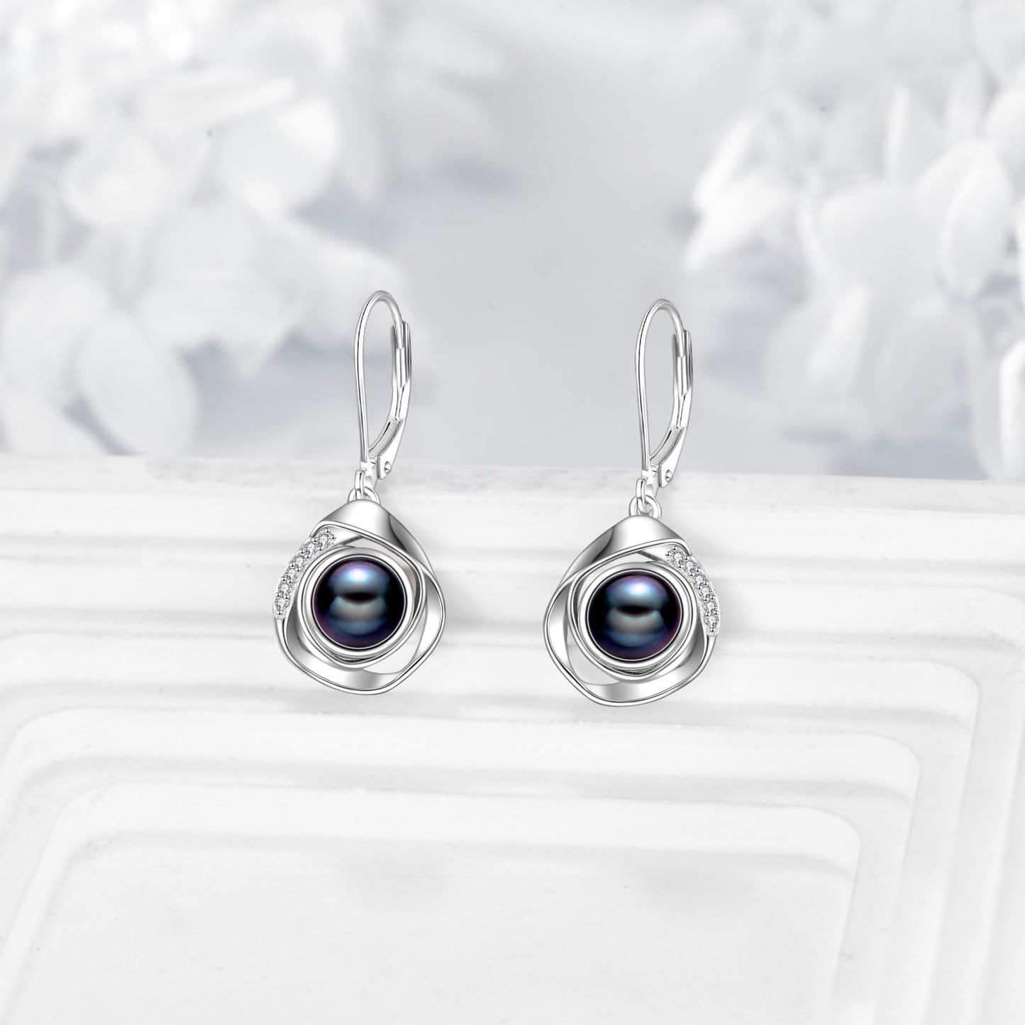 925 Sterling Silver Pearl Leverback Earrings Dangle Drop Jewelry Gifts for Women (White Pearl-Rose Gold)