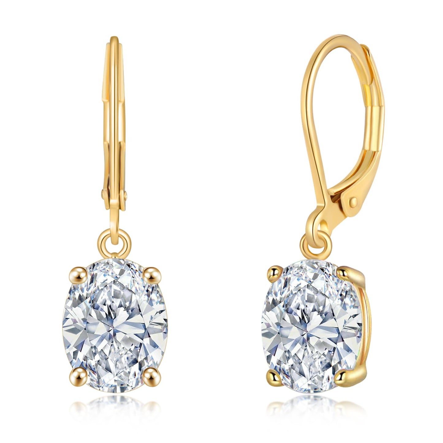 CiNily Cut-Oval Leverback Dangle Earrings for Women White Cubic Zircon 14k Gold Plated Hypoallergenic Hanging Earrings Lightweight Drop Earrings Jewelry