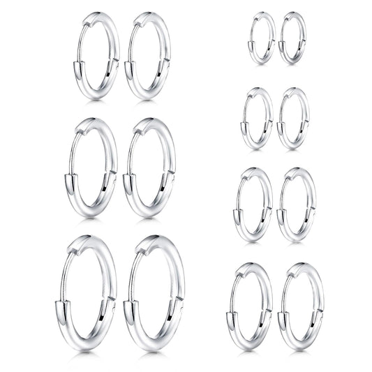 JICHENGEM 7Pairs Hypoallergenic Silver Gold Black Stud Earrings Set, Titanium Stainless Steel, 2-8mm CZ Cartilage Stud Earrings Jewelry for Women Men