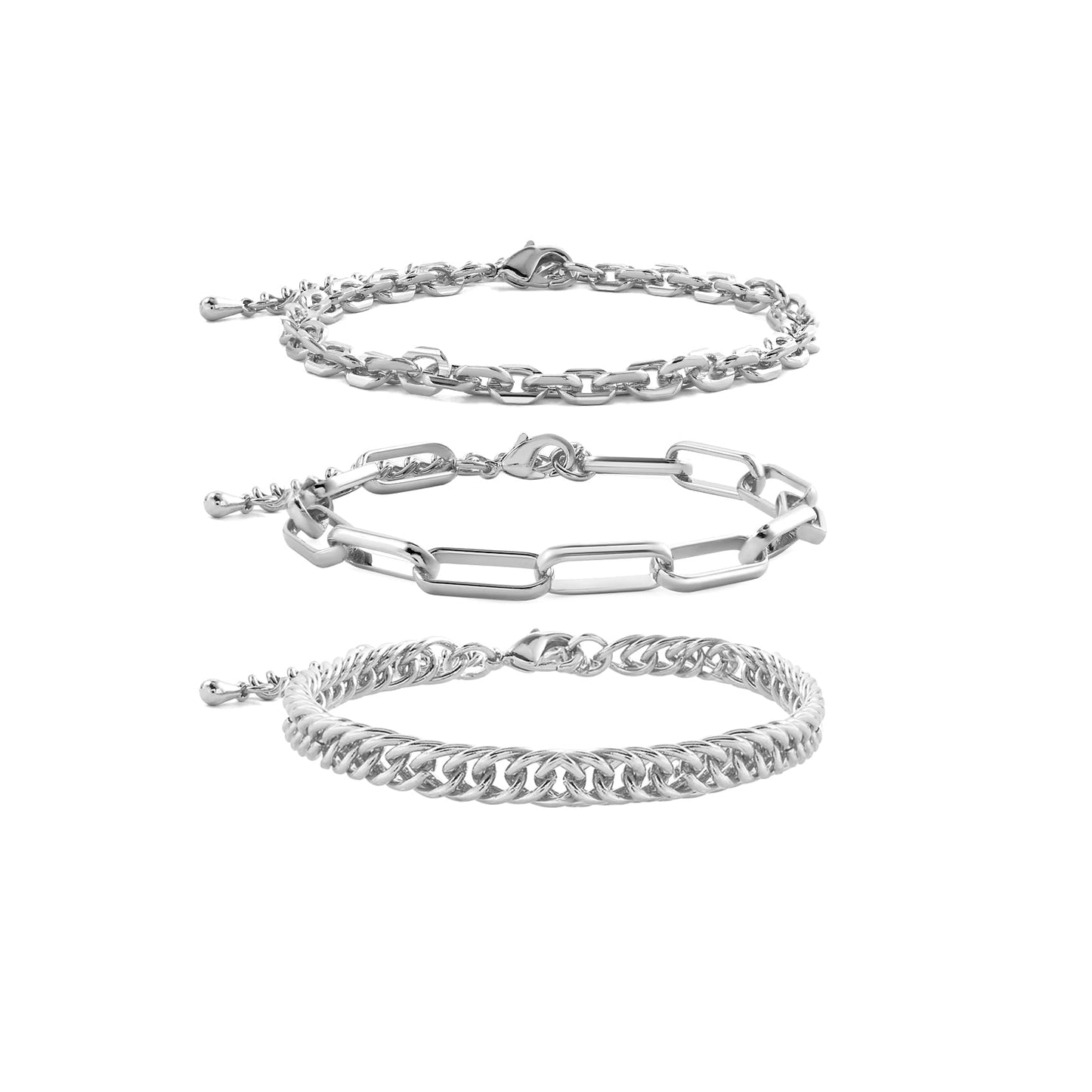 Silver Chain Bracelets Set For Women,Dainty Chunky Link Layered Paperclip Rope Chain Stake Bracelet Sets Fashion Trendy Jewelry For Women