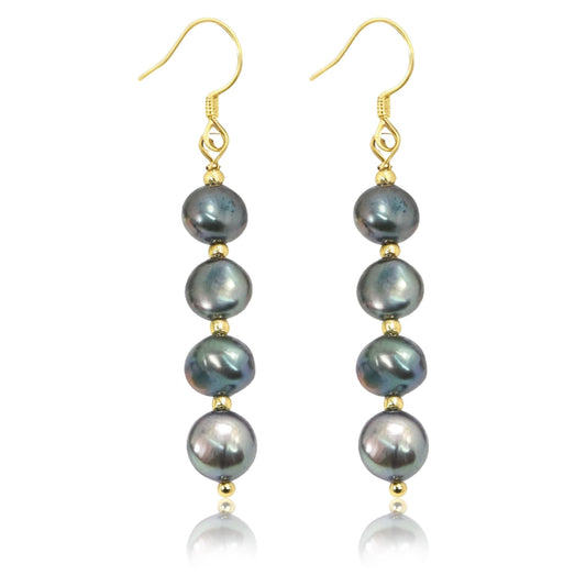Handmade Tahitian Baroque Seawater Black Pearl Drop Earrings for Women , Black Pearls Dangle Earrings Hypoallergenic , Trendy Formal Jewelry Gifts for Wedding, Bridal & Special Occasion Valentines'day Mother's Day Back-to-school Gifts