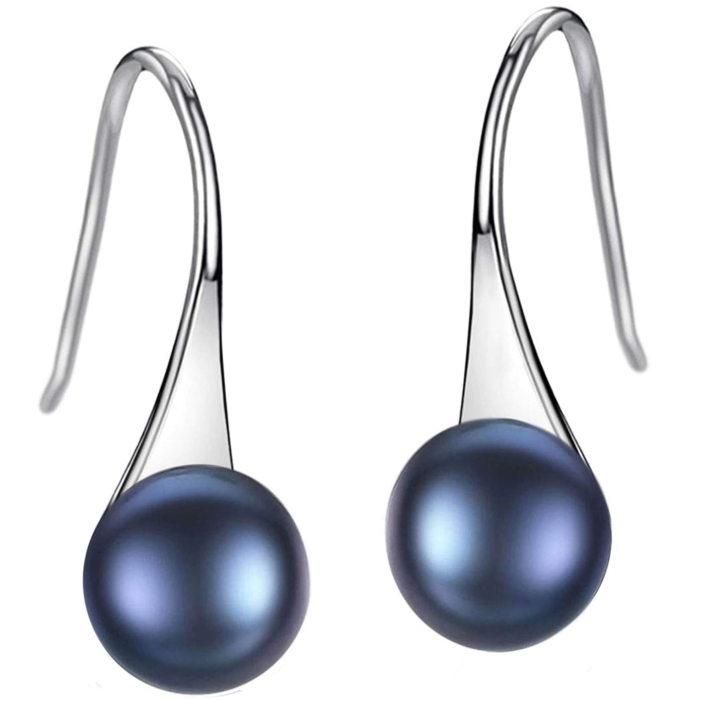 S925 Sterling Silver Freshwater Cultured Pearl Dangle Drop Earrings for Women AAA+ Quality 8mm Black Pearl Women's Earrings