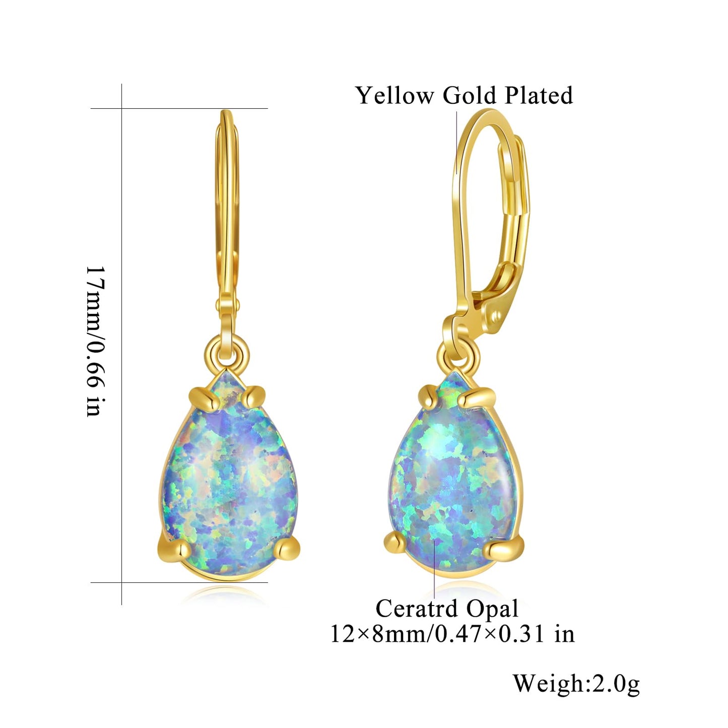 CiNily Teardrop Leverback Dangle Earrings for Women Hypoallergenic Blue Purple Opal Pendant Drop Earrings 14K Gold Hanging Lever Earrings Fashion Jewelry for Sensitive Ears