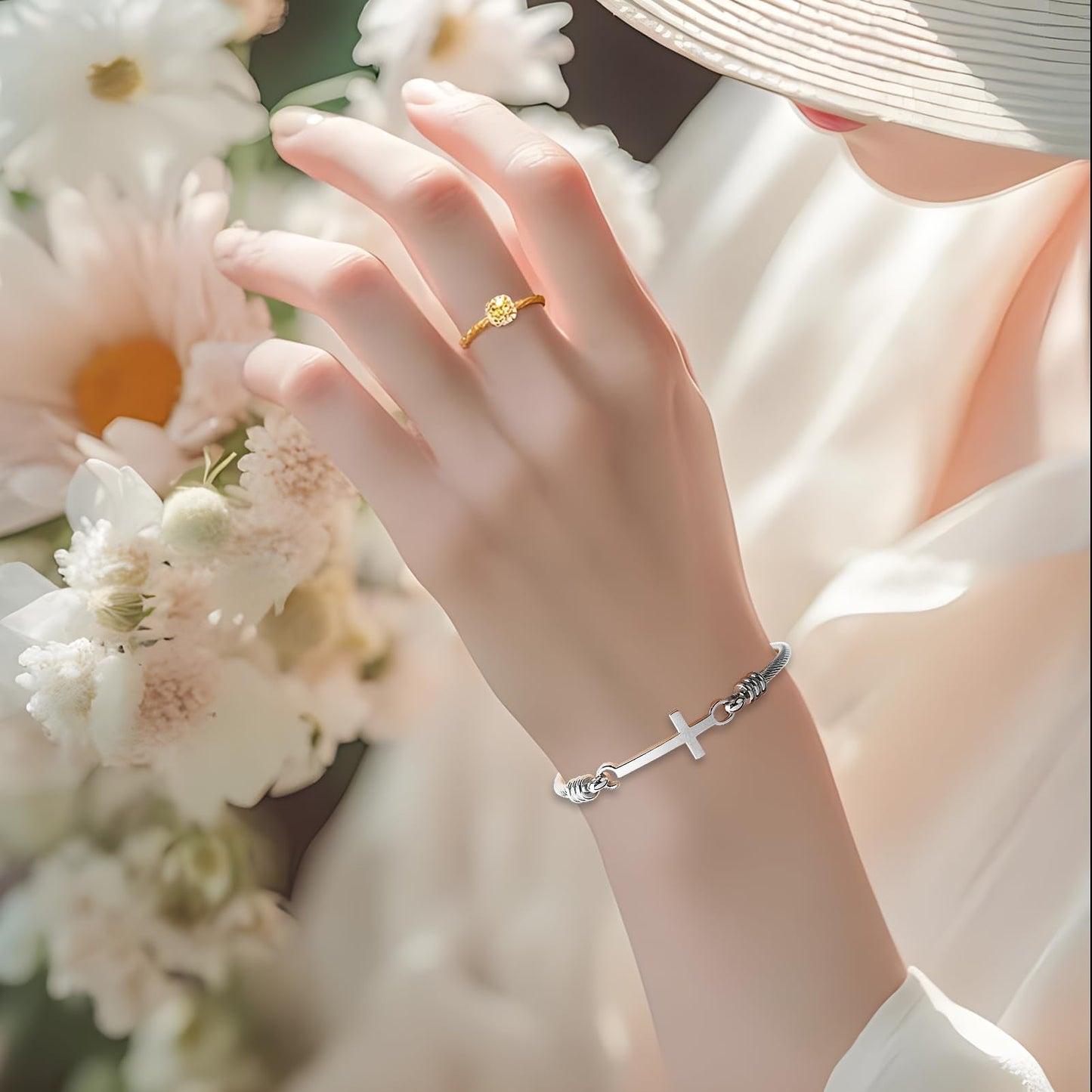 DS Religious Gift for Her Christian Cross Bracelet Bible Verse God is Within Her She Will Not Fall Inspirational Bracelets For Women Stainless Steel Jewelry Gift To Daughter Best Friend (Cross bracelet-Silver 5)