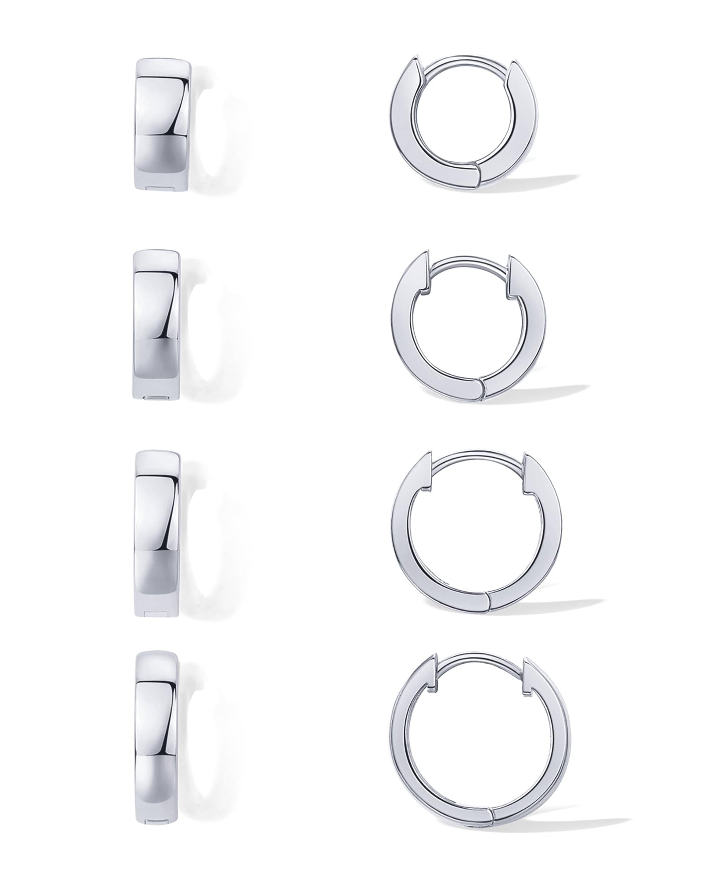PAVOI Rhodium Plated 925 Sterling Silver Posts Four Pairs Small Hoop Earrings for Women - Chunky Huggie Earscape Piercing Pack - Trendy Gold Hoop Earrings Set
