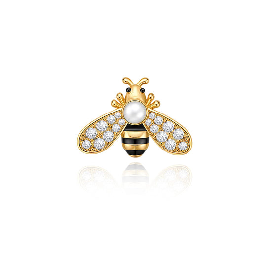 Cicy Bell Womens Bee Brooch Pin 18K Gold Plated Oval Pearl Cubic Zirconia Birthday Pin Vintage Crystal Rhinestone Animal Lapel Pins Trendy Cute Jewelry Gift