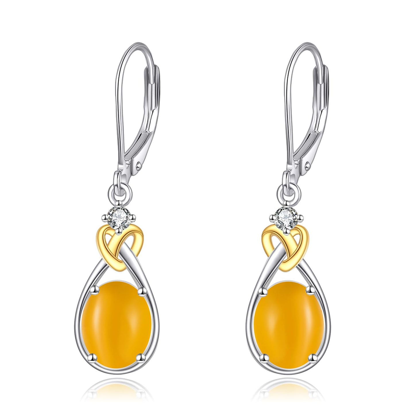Amber Earrings for Women 925 Sterling Silver Amber Leverback Dangle Earrings Teardrop Jewelry Gift