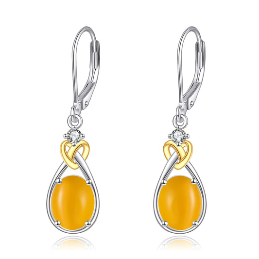 Amber Earrings for Women 925 Sterling Silver Amber Leverback Dangle Earrings Teardrop Jewelry Gift