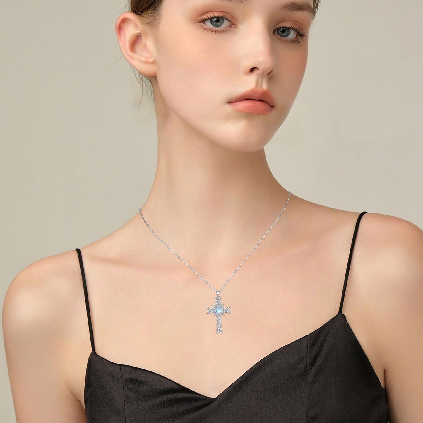 YEESIA Cross Necklace for Women 925 Sterling Silver Sun Crucifix Pendant Necklace Moonstone Celtic Cross Jewelry Mothers Day Gifts for Women Wife Sister