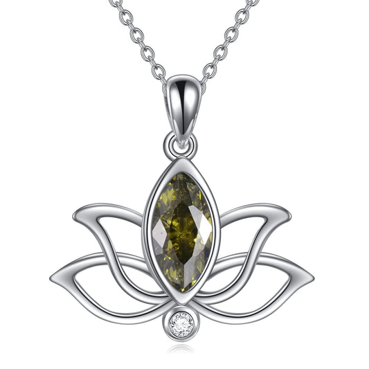 YFN Lotus Necklace Sterling Silver August Birthstone Pendant Genuine Green Peridot Jewelry Gifts for Women (Aug)