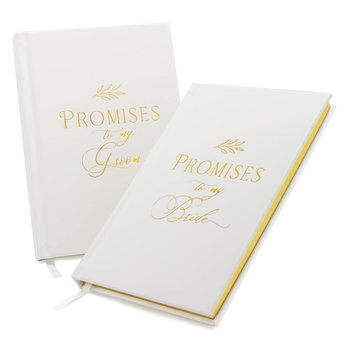 MUUJEE Promises to My Groom and Promises to My Bride Wedding Vow Books (Set of 2) - White Gold Foil Embossed Notebook Journal for Wedding Ceremony Vow Renewal - Wedding Gift Ideas