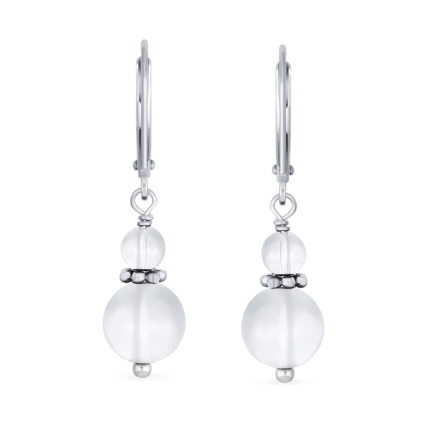 Bling Jewelry Bali Style .925 Sterling Silver White Jade Bead 3MM & 8mm Balls Drop Earrings Milgrain Rondel Separator Lever Back Genuine Gemstone