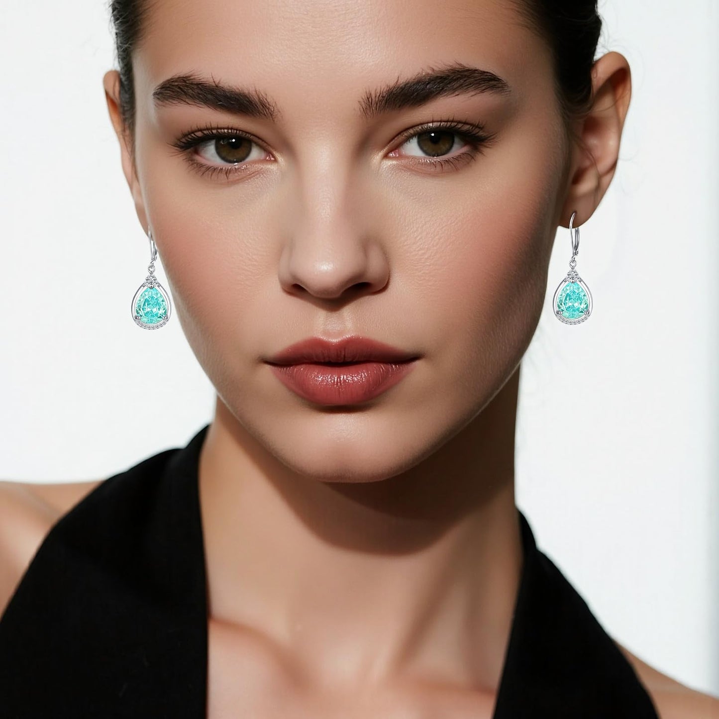 Boho Blue Earrings for Women Sterling Silver Blue Birthstone Earrings Pool Blue Cubic Zirconia Teardrop Dangles Jewelry Christmas Gifts for Women