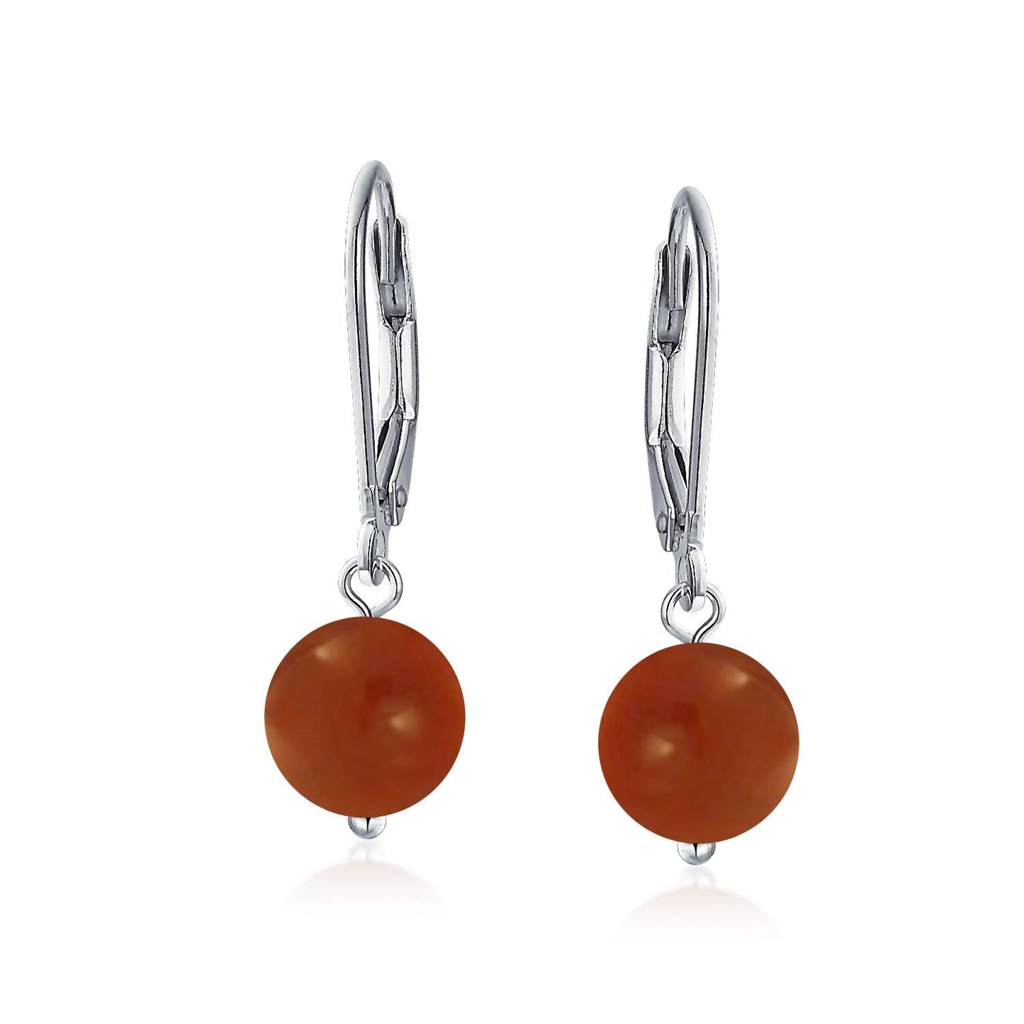 Bling Jewelry Timeless .925 Sterling Silver Red Carnelian, White Jade, Brown Golden Sandstone 8mm Ball Drop Earrings Secure Lever Back Genuine Gemstone (Set of 3)