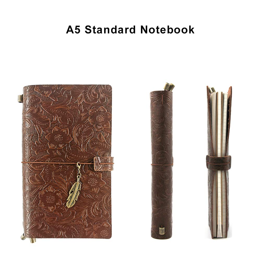 aoaoway Refillable Leather Journal, Handmade Coffee Leather Notebook with Bookmark for Men & Women, Vintage Notepad Sketchbook Perfect for Writing, Gifts, Travelers (Coffee, Standard)