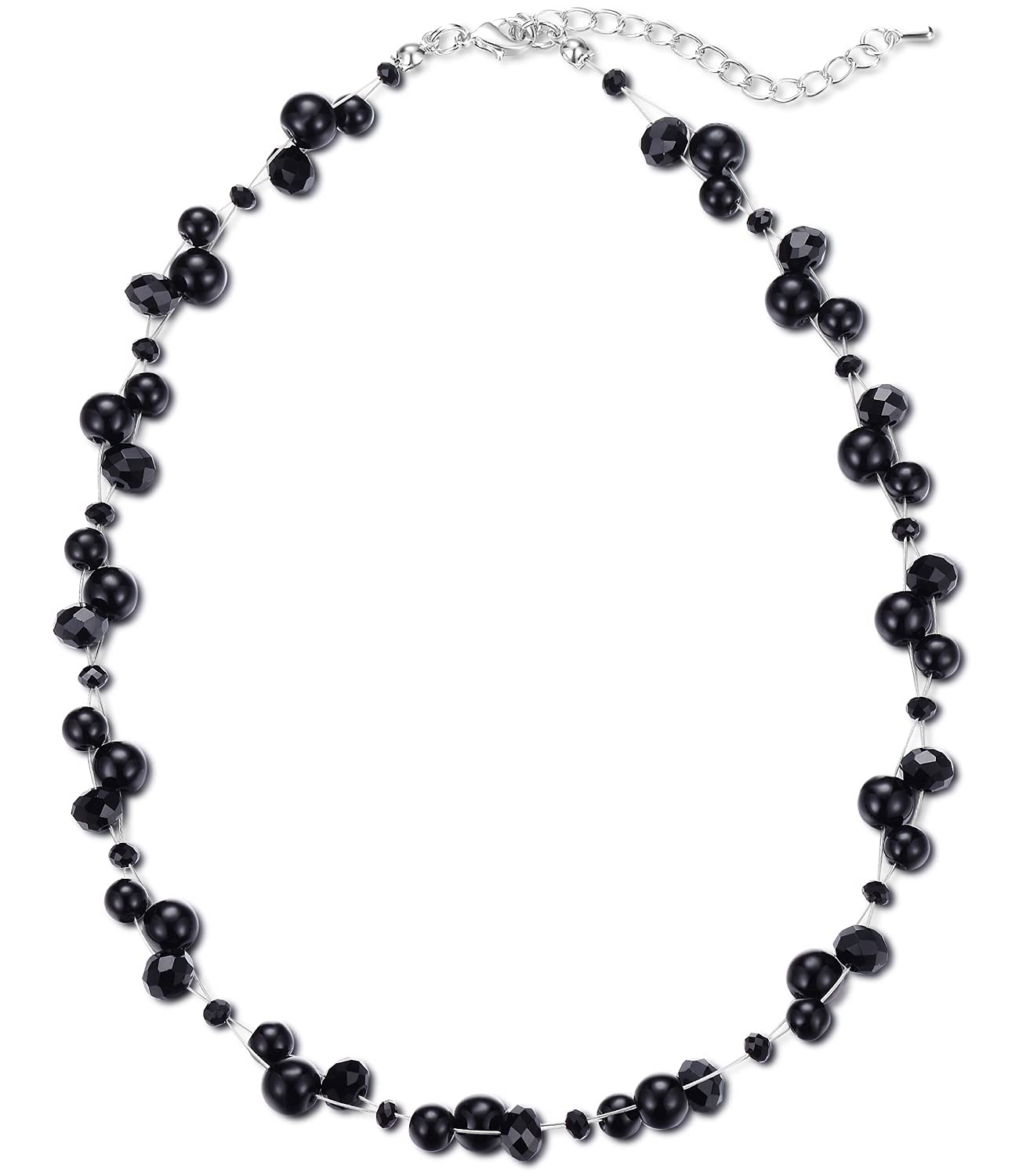 Short Beaded Turquoise Necklace For Women - Fashion Jewelry with Pearl and Crystal Bead, Birthday Gifts For Women (27-Black)