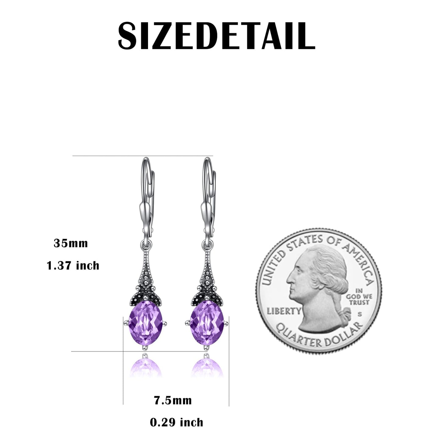 Violet Purple Earrings for Women 925 Sterling Silver Vintage Retro Leverback Drop Dangle Earrings with Lavender Purple June Birthstone Crystals