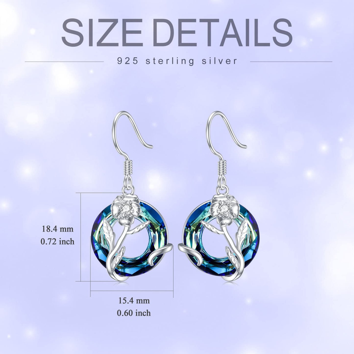 TOUPOP February Birth Flower Earrings Violet Drop Dangle Earrings Blue Crystal Jewelry Birthday Mothers Day Gifts for Women Mom Her