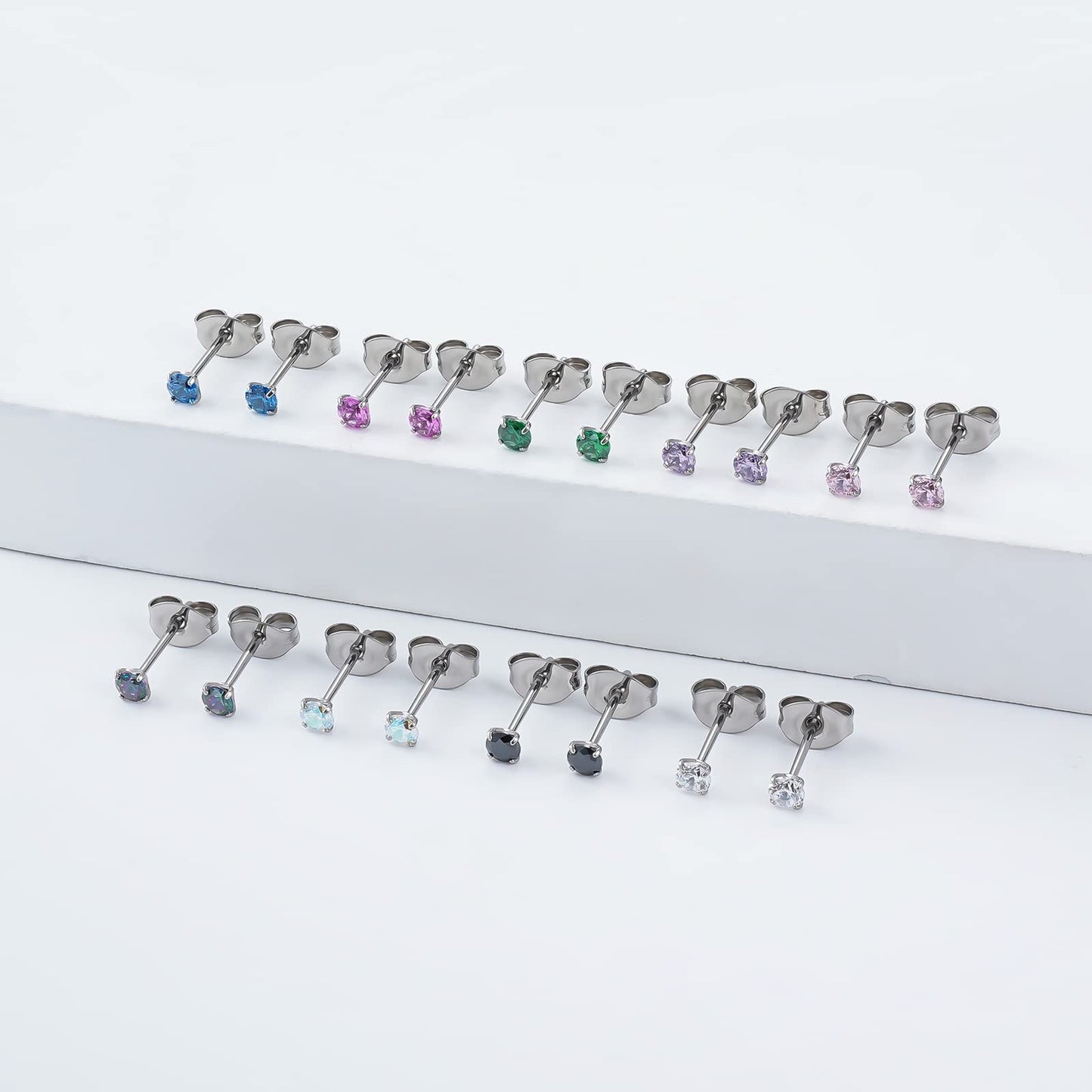 1 Pair Implant Grade Titanium Stud Earrings Set Hypoallergenic 3mm 4mm 5mm 6mm Cubic Zirconia G23 Titanium Earring Studs for Women Men for Sensitive Ear (3mm Aurora)