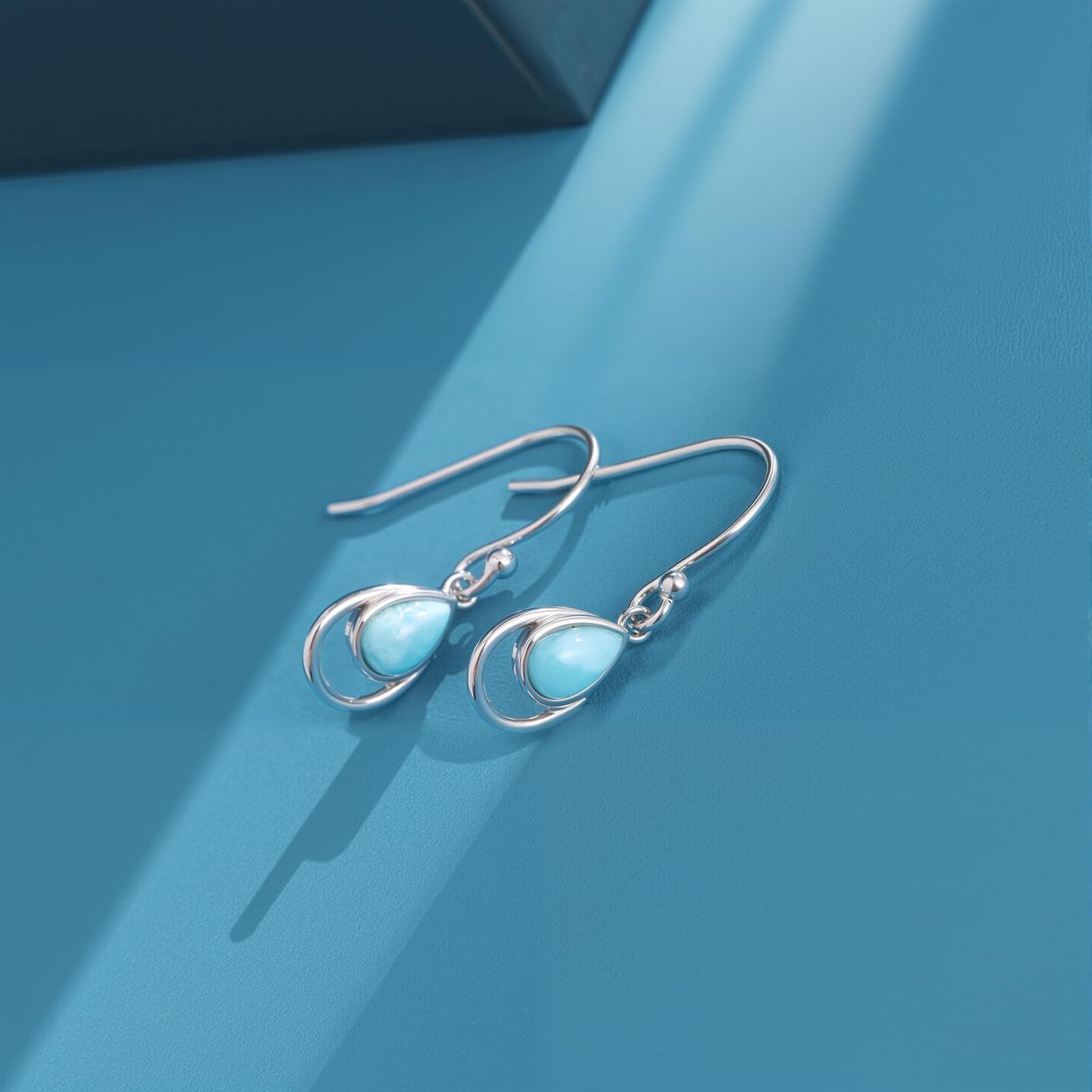 Gemsme Blue Larimar Dangle Earrings - 925 Sterling Silver Hypoallergenic Teardrop Drop Earrings for Women